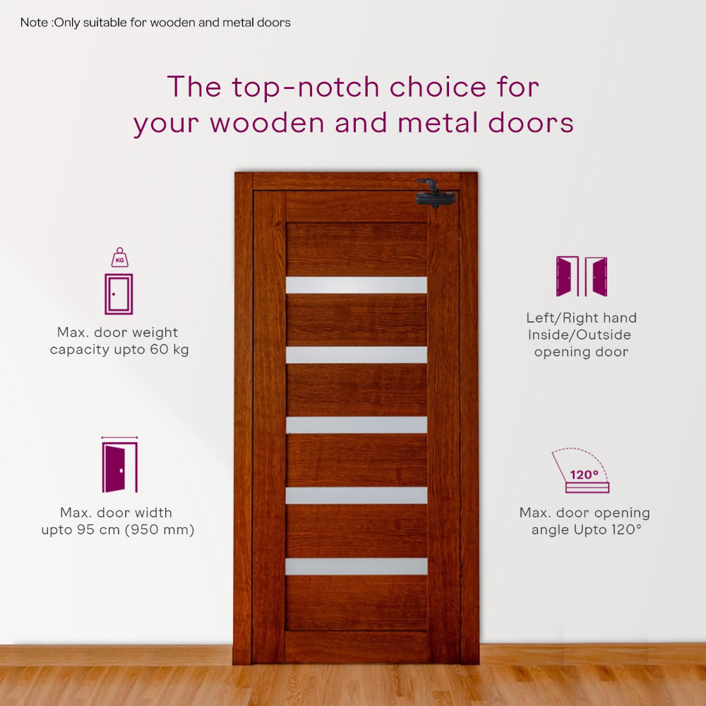 Godrej Hercules Door Closer | No Oil Leakage Guaranteed | Rack and Pinion Mechanism | Double Speed Adjustment (Silver Finish)